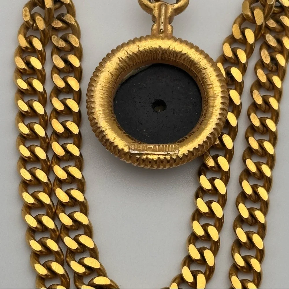 Ben-Amun Gold Tone Chain Brooch With Fleur-De-Lis Medallion - Picture 4 of 4